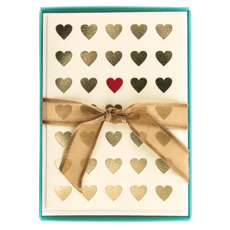Graphique Lots of Love La Petite Presse Boxed Notecards - 10 Embossed and Embellished Gold Foil Heart Blank Cards with Matching Envelopes, 3.25 x 4.75" (L1315CB) - Image 1